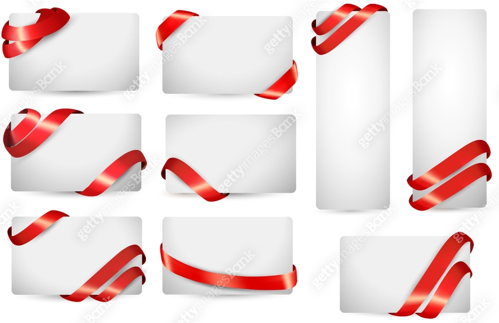 Bank Notes Ribbons Set of gift card notes with red ribbons. Vector illustration. 이미지 ...
