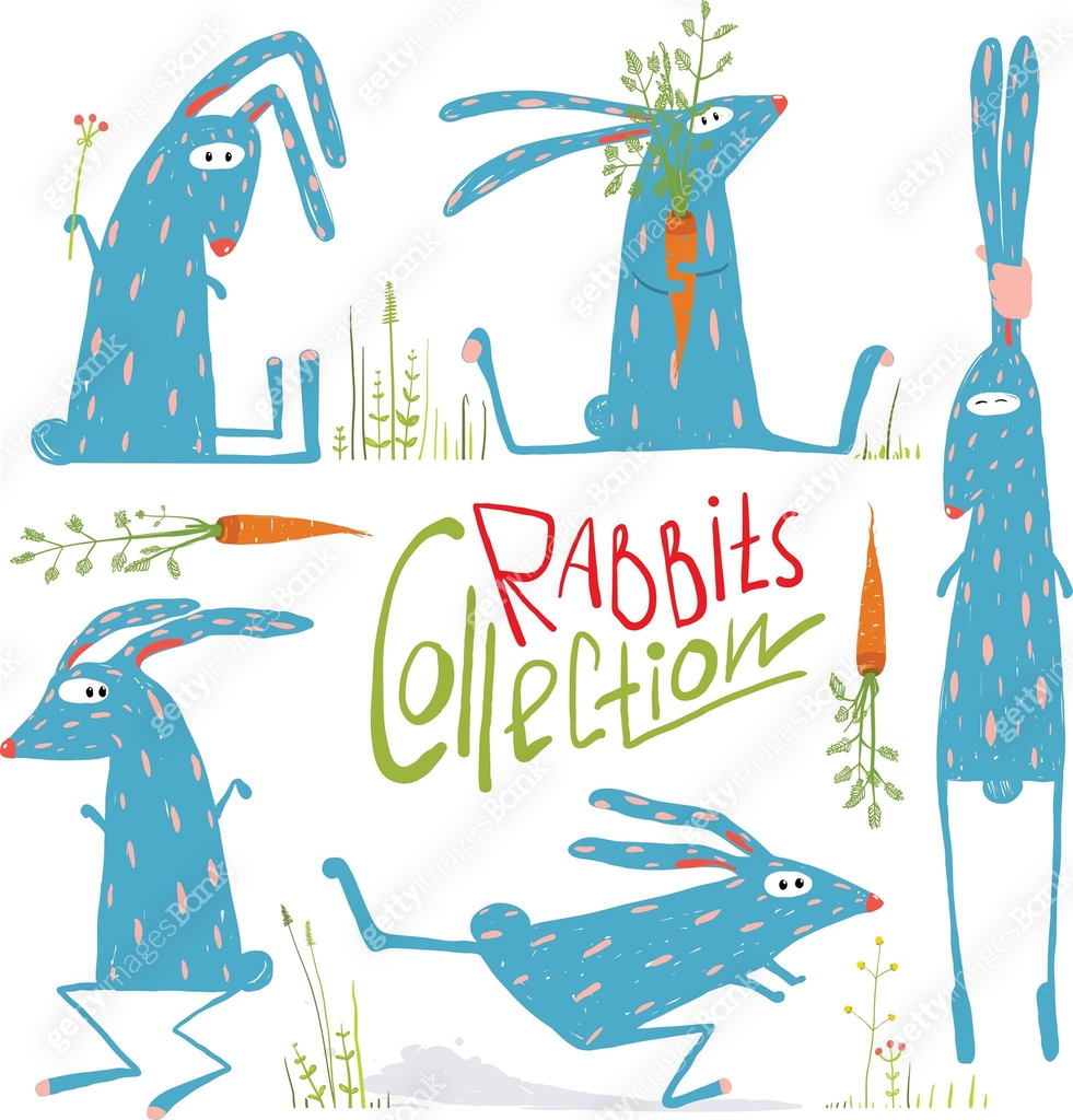 Brightly Colored Fun Cartoon Rabbits Animals Collection for Kids 이미지 ...