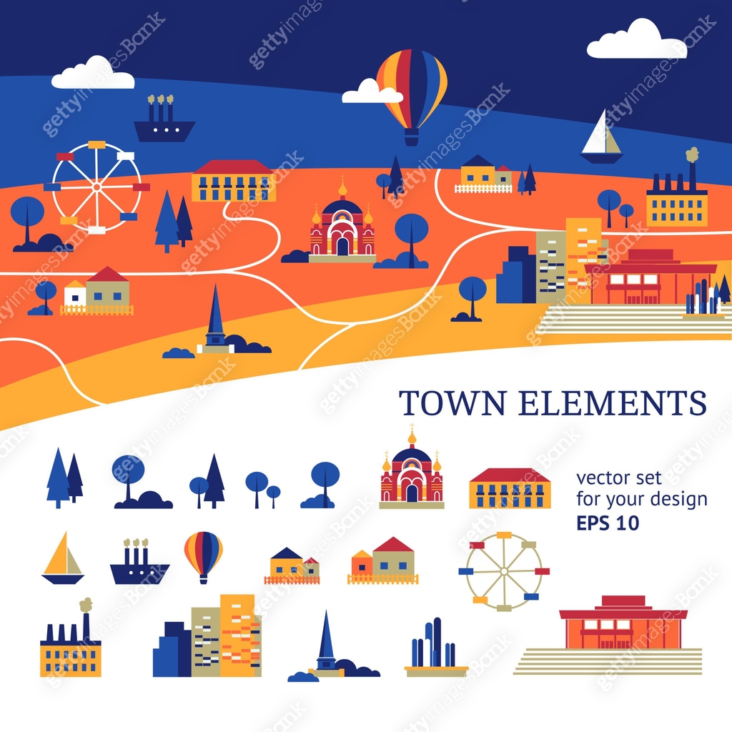 vector town elements 이미지 (474362888) 일러스트, 무료 일러스트 - 게티이미지뱅크