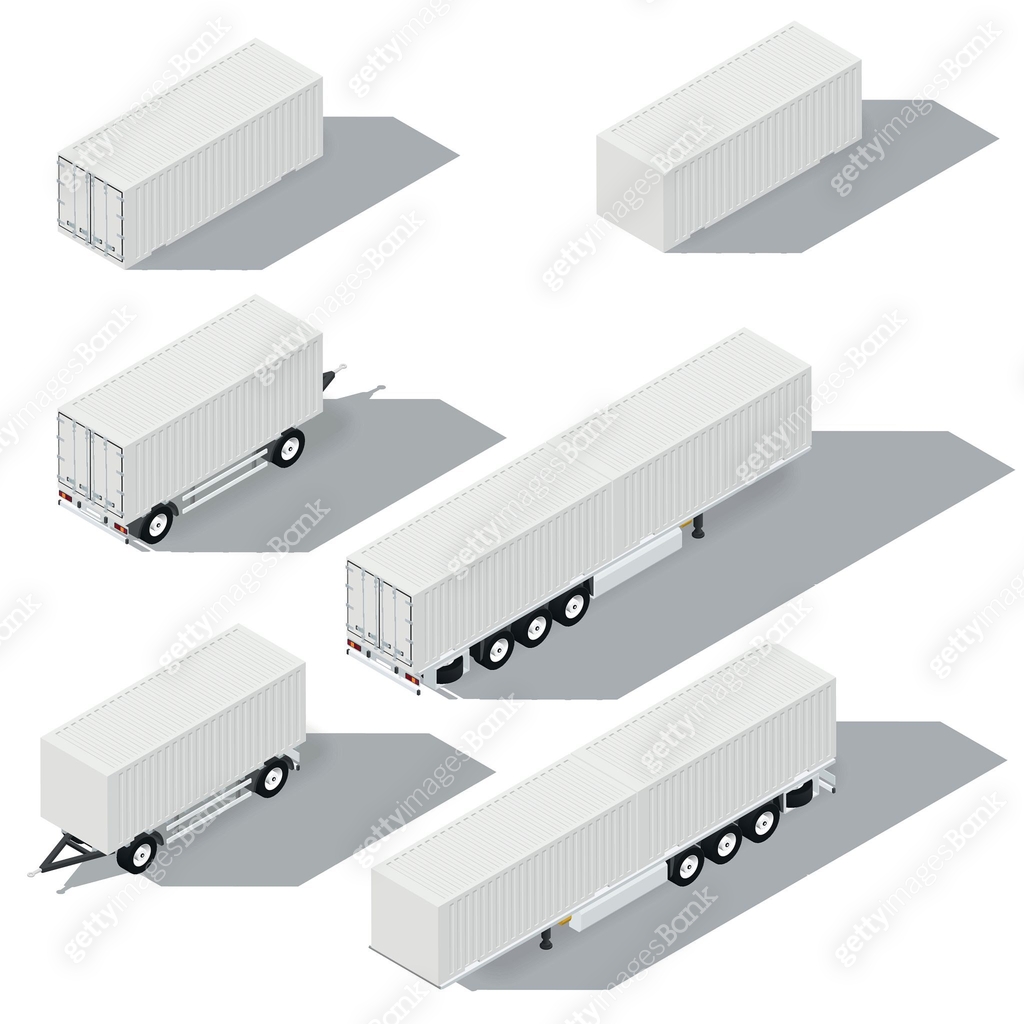 Shipping containers and trailers isometric detailed icons set 이미지 ...