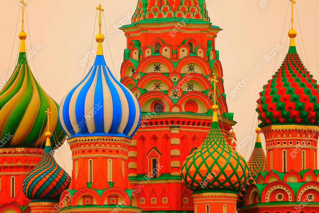 Russian colorful illuminated St. Basil's Cathedral detail, Moscow ...