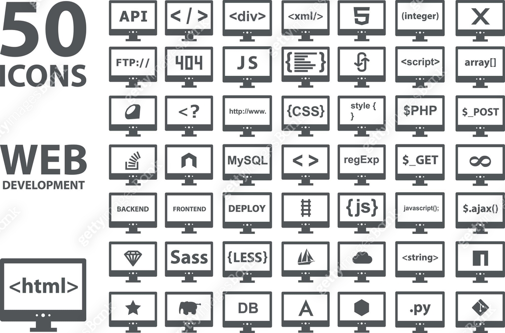 Vector collection of web development icons: html, css, tag, server 이미지 ...