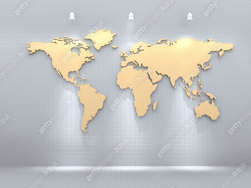 Golden World Development Golden world map on tile wall. 3D rendering. 이미지 (578598696) - 게티이미지뱅크