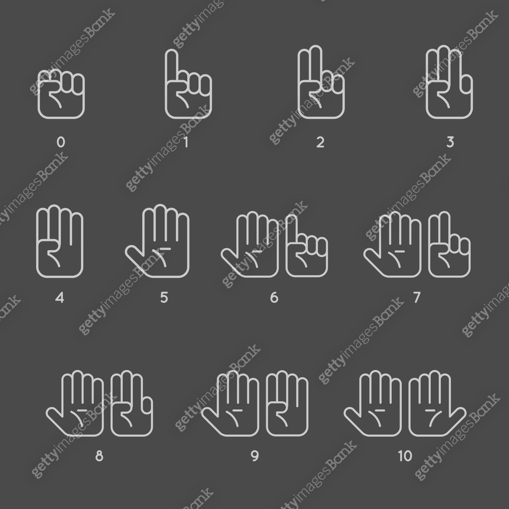 Getty Hand Sign Counting hand signs in thin line style 이미지 (610137246) 일러스트, 무료 일러스트 ...