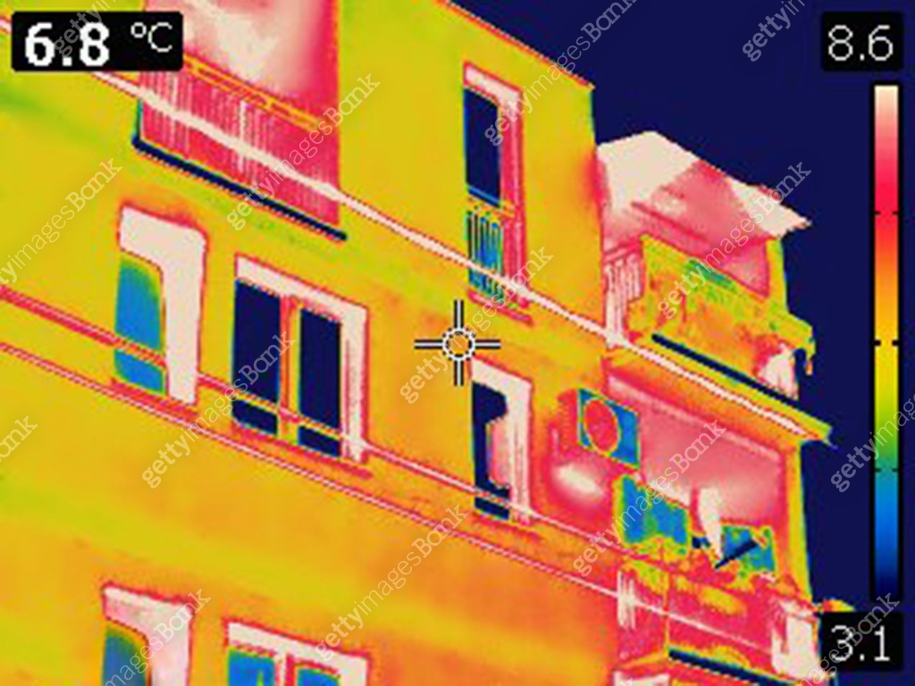 infrared thermal photo of building facade windows 이미지 (469470238) - 게티이미지뱅크
