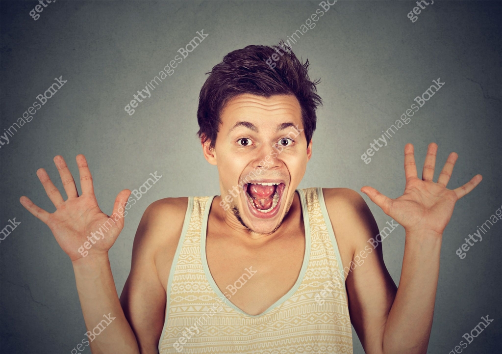 Happy man going crazy screaming super excited 이미지 (608627266) - 게티이미지뱅크