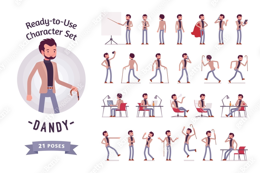 Dandy Usage Ready-to-use young dandy character set, different poses and emotions ...