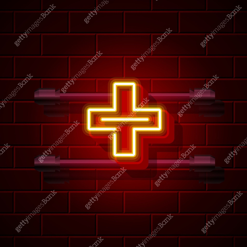 Neon symbol plus sign. City signboard. Vector illustration 이미지 ...