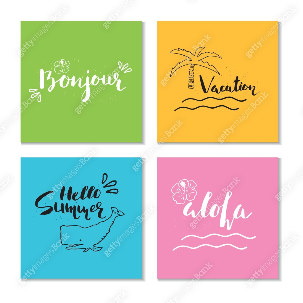 Summer Lette Collection of four beautiful summer poster with hand drawn lette 이미지 ...