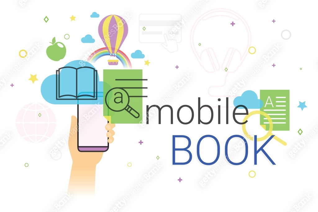 Mobile book and electronic library app on smartphone concept vector ...