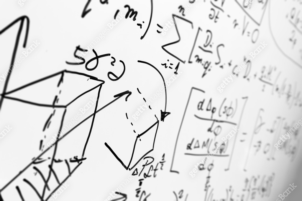 Complex math formulas on whiteboard. Mathematics and science with ...
