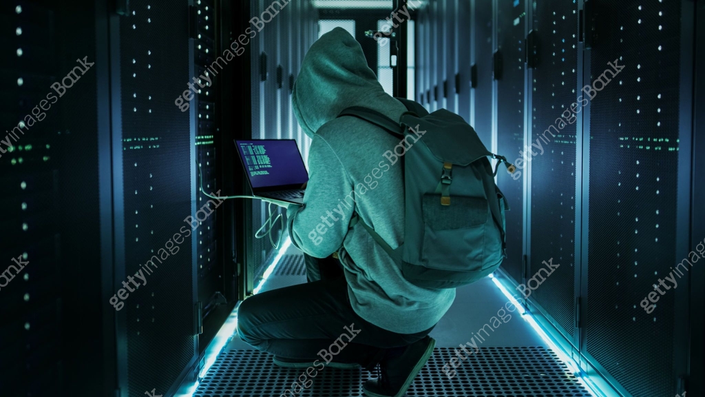 Hacker With Laptop Connects to Rack Server and Steals Information from ...