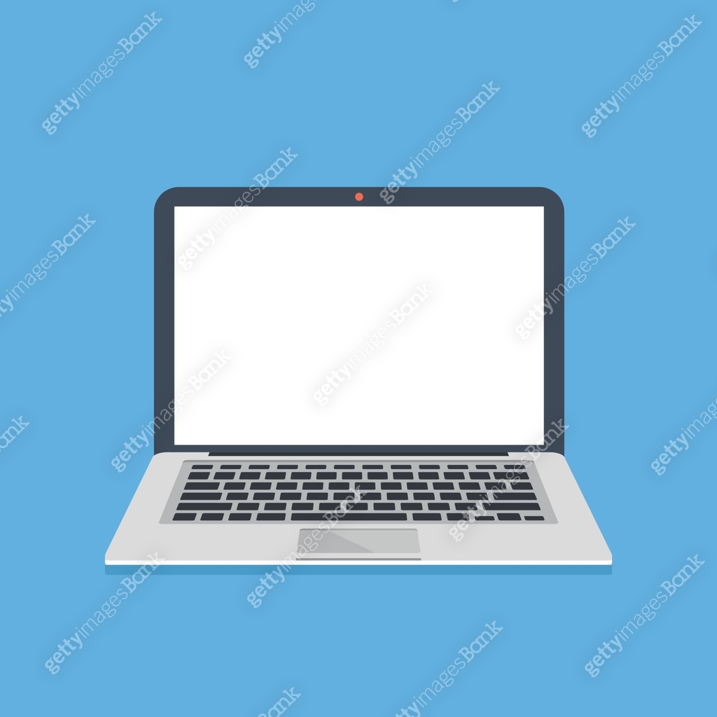 Laptop with white screen. Thin modern notebook with blank empty screen ...