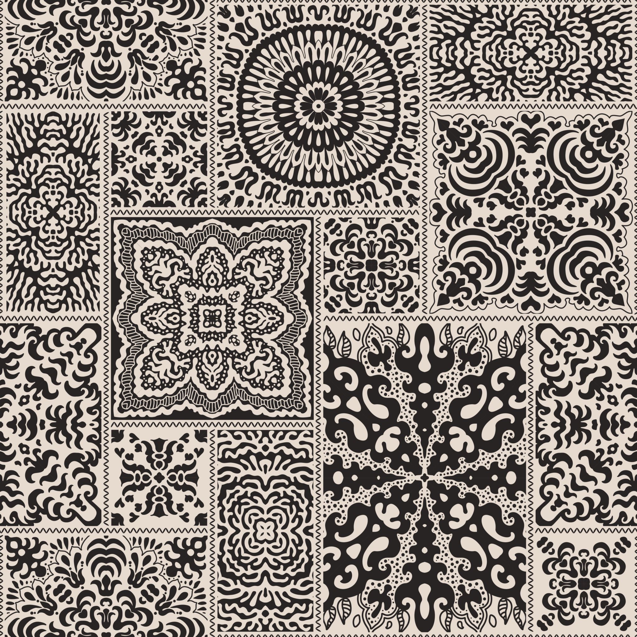 Vector abstract seamless patchwork pattern from black and beige ethnic ...