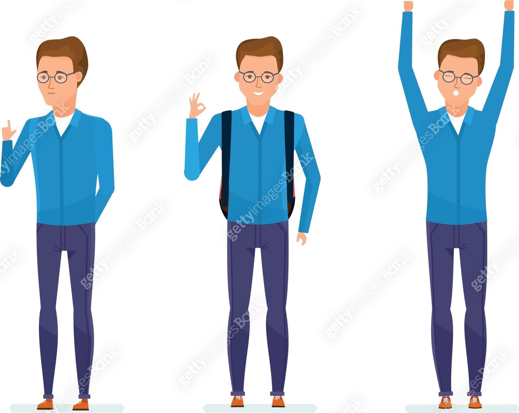 Student shows different gestures: attention, attentiveness, control ...