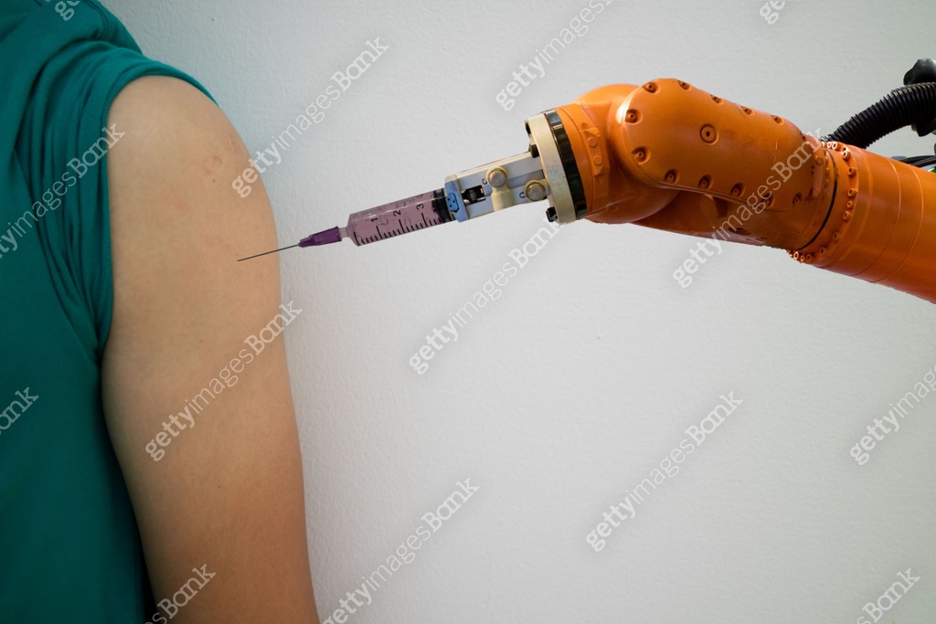 smart robotic in medical concept, doctor robot try to inject the ...