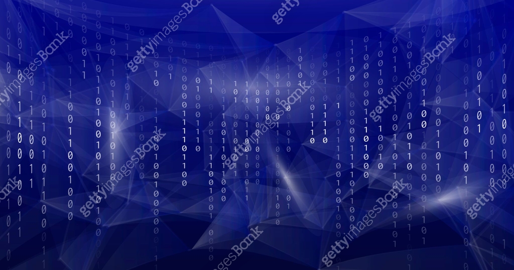 Abstract Polygonal Space Background with round space binary code matrix ...