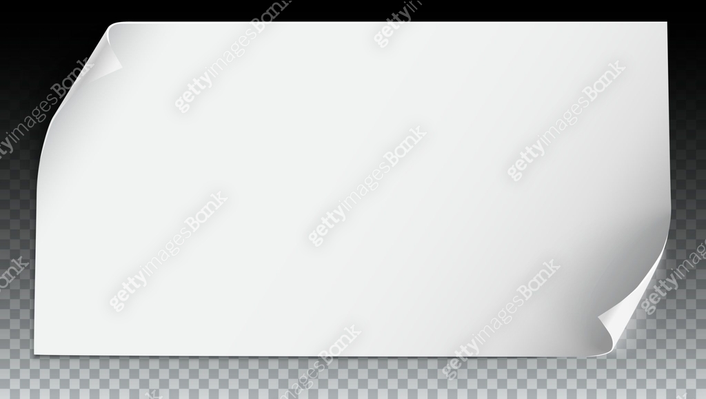 Vector curved paper banner on transparent background. White blank ...
