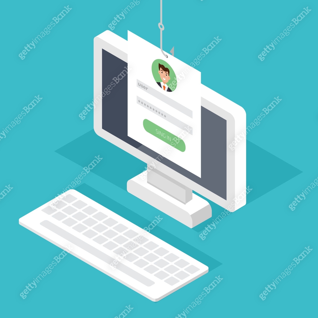 Fish Hacking A Computer Icon Data phishing, hacking online scam on computer Desktop concept. Fishing ...