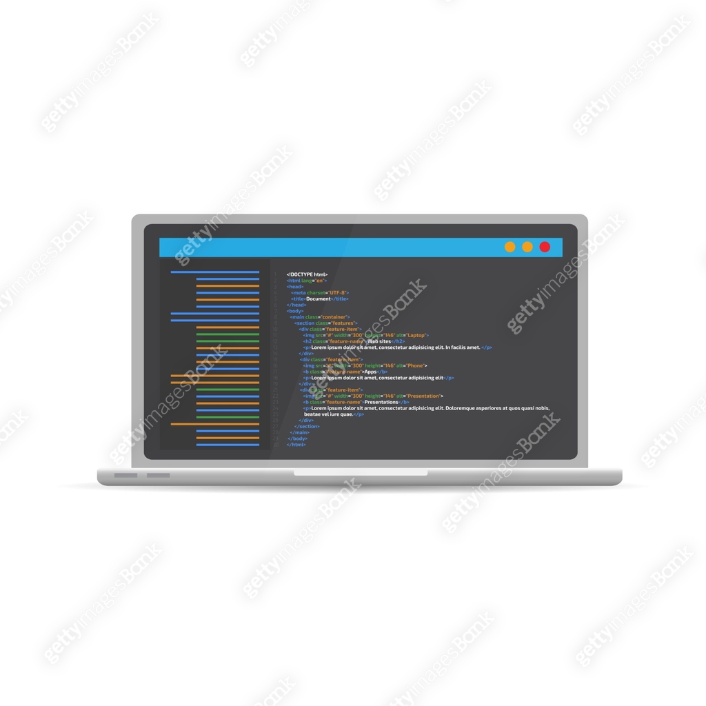 HTML code website. Laptop coding, programming concept. Vector ...