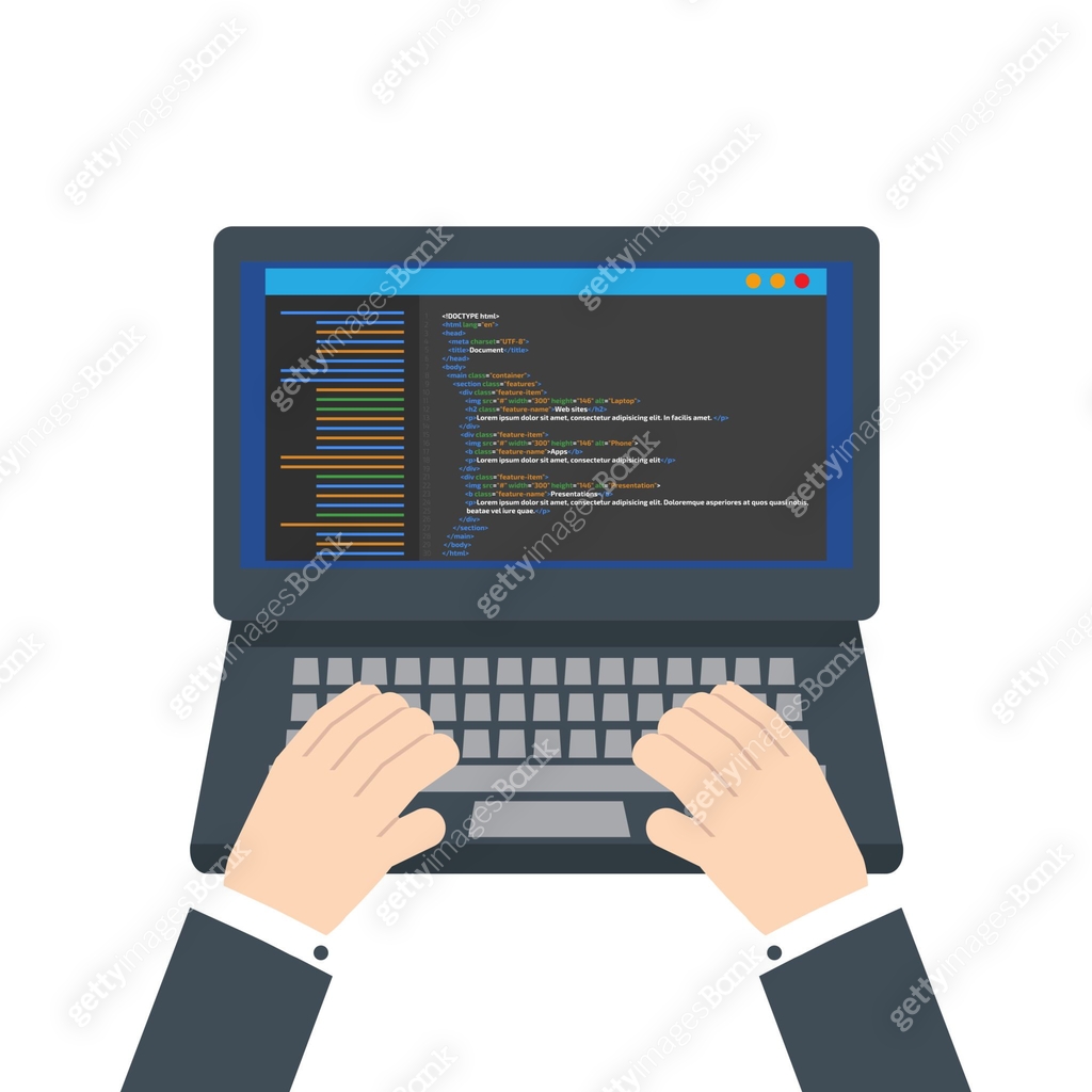 HTML code website. Laptop coding, programming concept. Vector ...