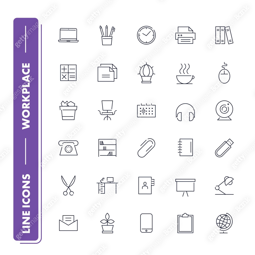 Line icons set. Workplace 이미지 (869987576) 일러스트, 무료 일러스트, 아이콘, 무료 아이콘 ...