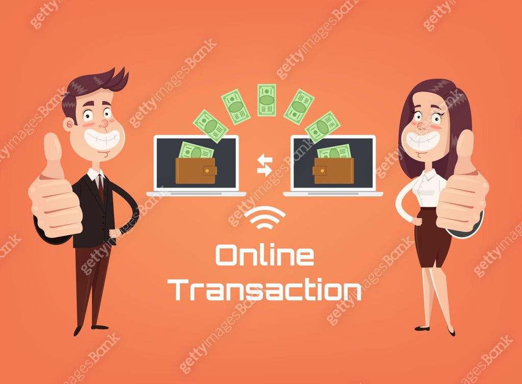 To business people making transaction between device laptop. Business ...