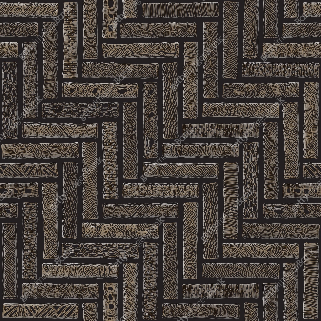 Aztec Brick Pattern Vector abstract seamless monochrome doodle pattern. Hand drawn golden ...