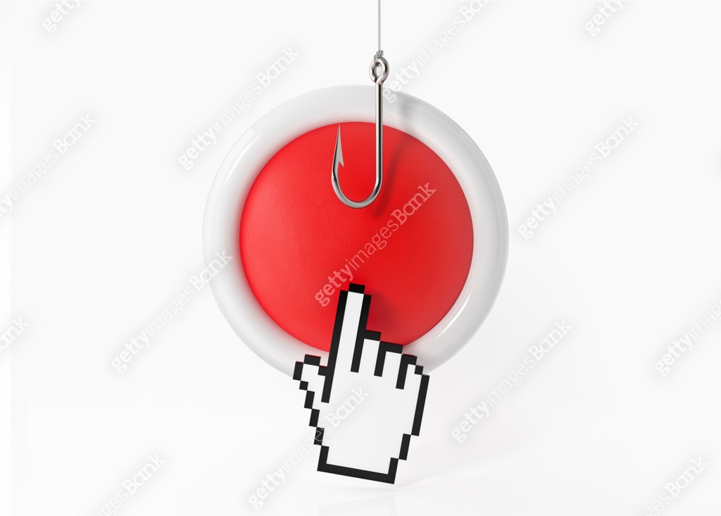 Push Over Computer Phishing Concept - Hand Shaped Computer Cursor Over Red Push Button 이미지 ...