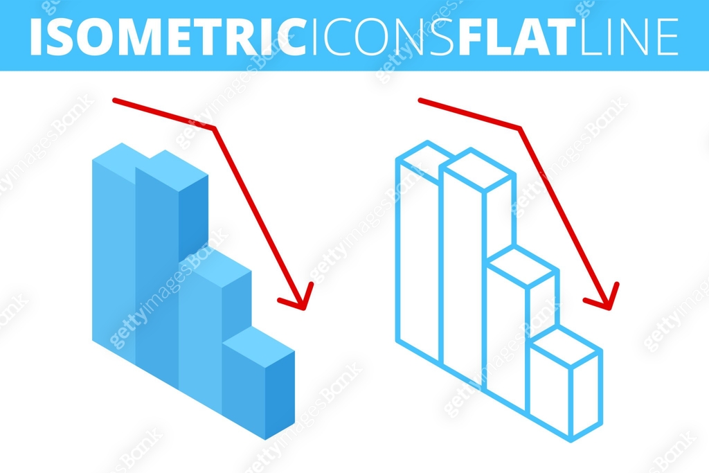 Fall Graph Icon The fall graph. Isometric, 3d flat and outline icon set. 이미지 (918847996 ...