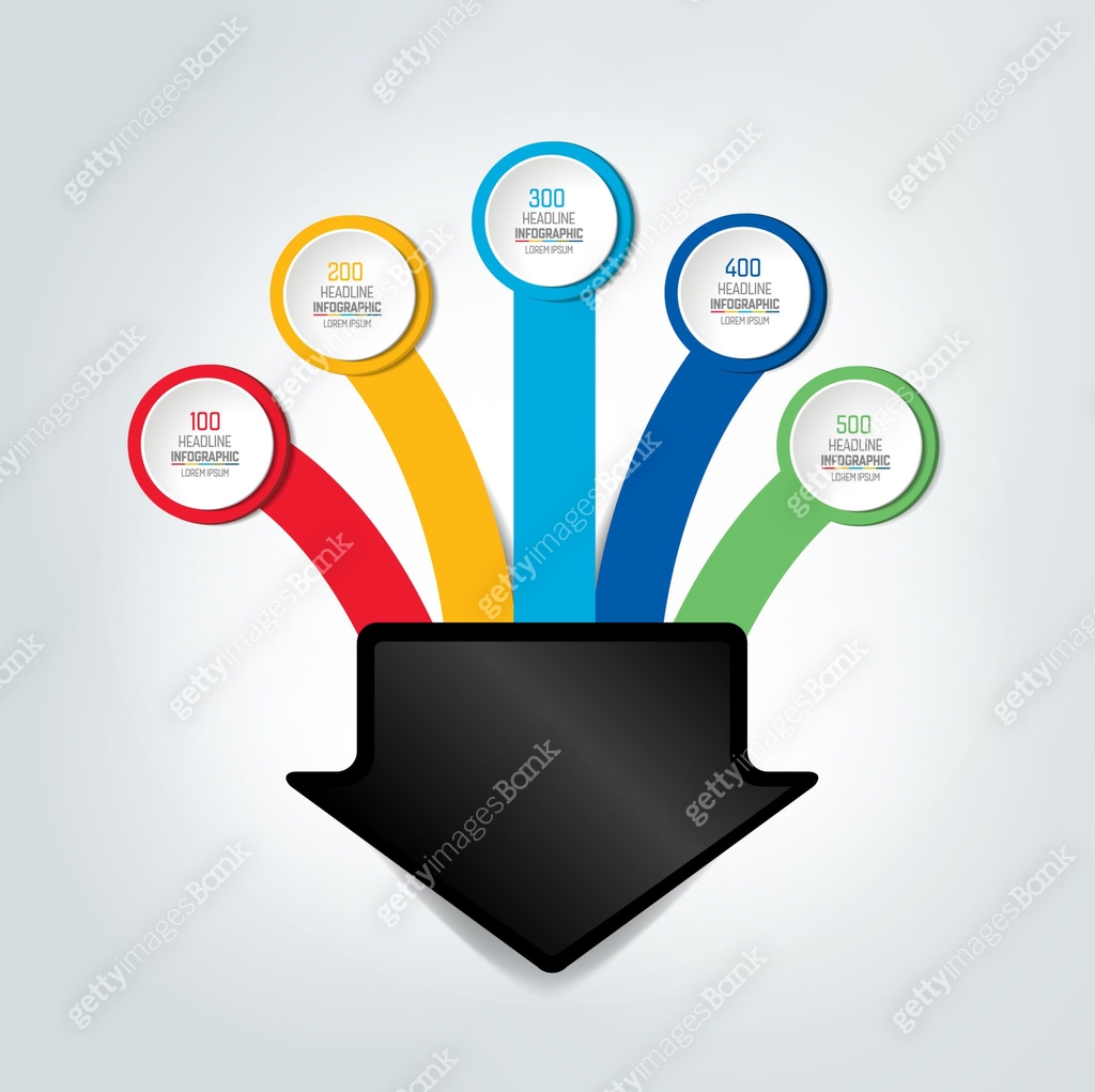 5 arrows merging into one point. Infographics chart, scheme. 이미지 ...