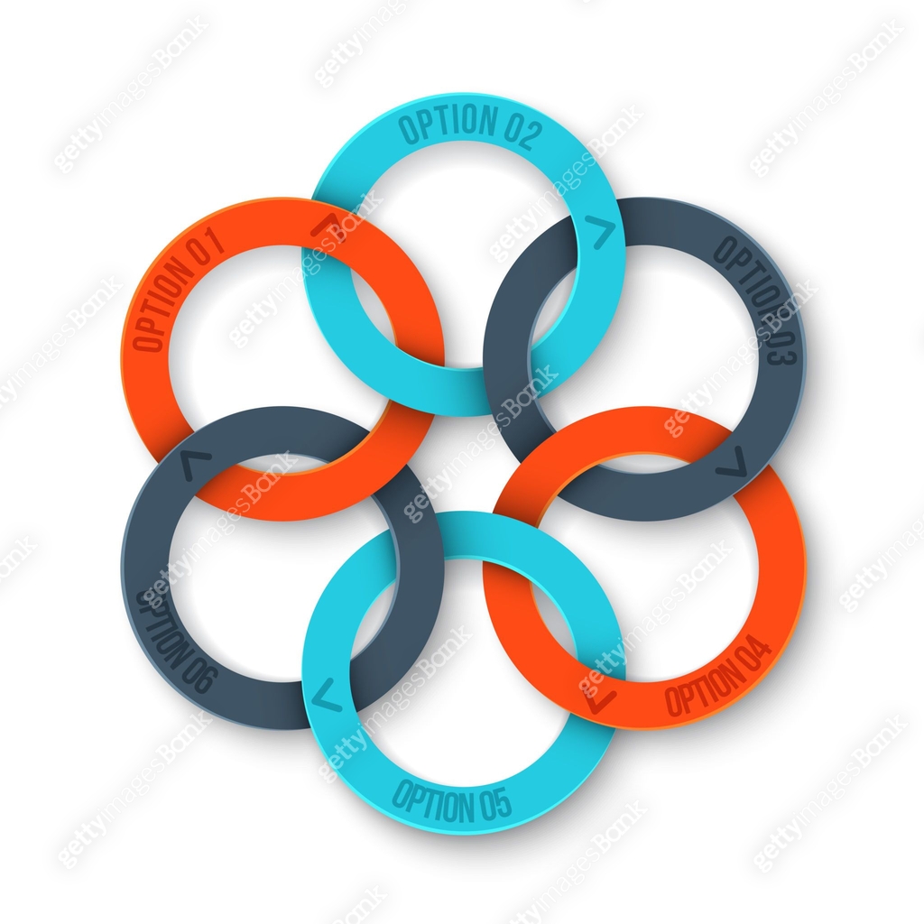 Business data visualization. Abstract rings of cycle diagram with 6 ...