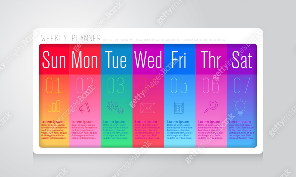 Weekly planner Sunday - Saturday infographics design vector and ...