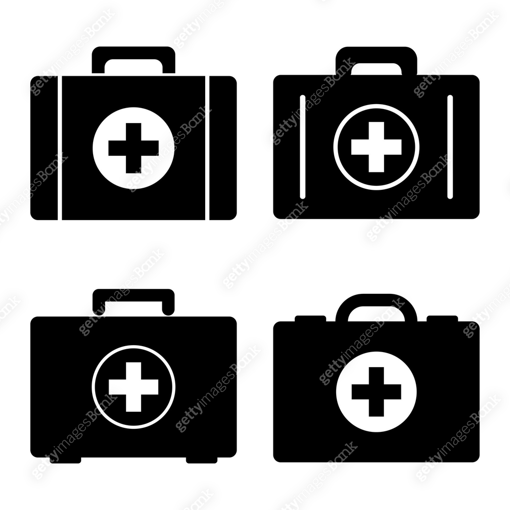 Set Kit Complete Vector Black and white set of first aid kits. Medical icon. Vector ...