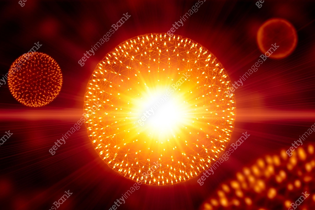 Cell Nucleus Exploding CG model structure form of Nucleus Atom Nuclear explode bomb emit x-ray ...