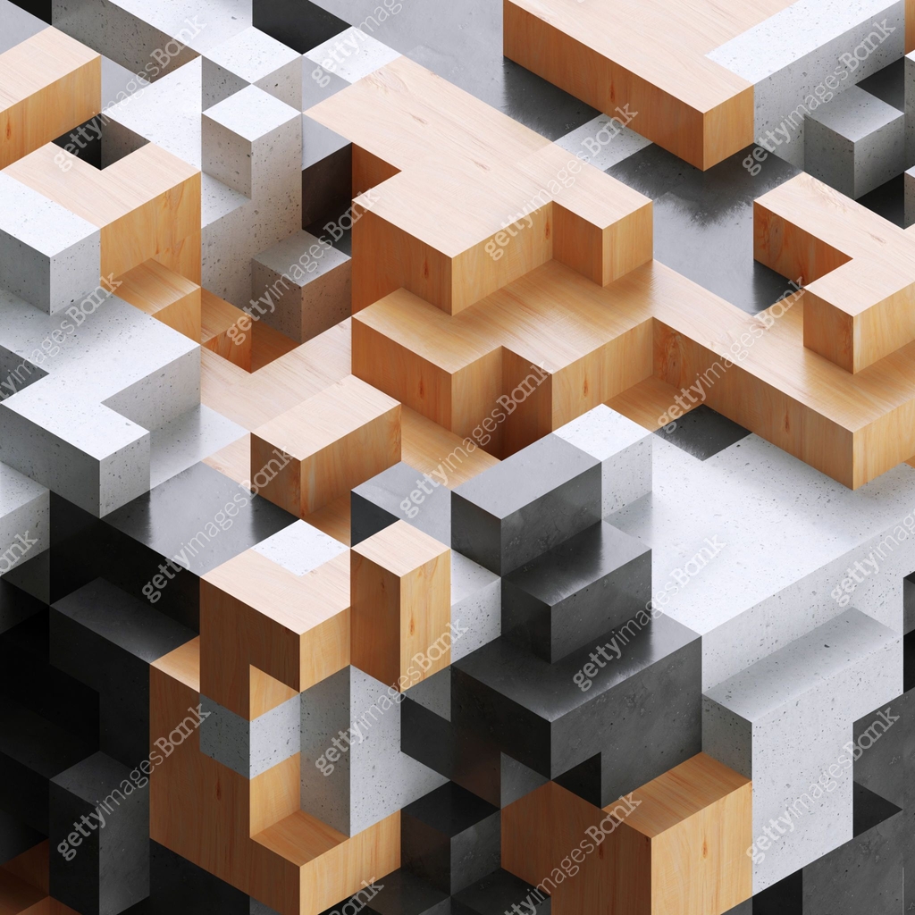 Block Pattern Render 3d render, digital illustration, wood and concrete blocks, abstract ...