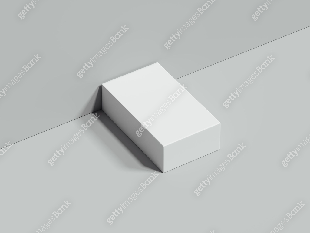 White rectangular box stands next to the grey wall and on floor, 3d ...