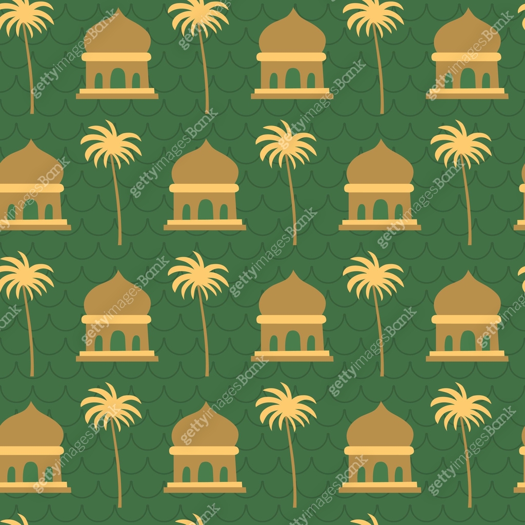 Mosque, coconut tree, green islamic ramadhan pattern 이미지 (960449244 ...