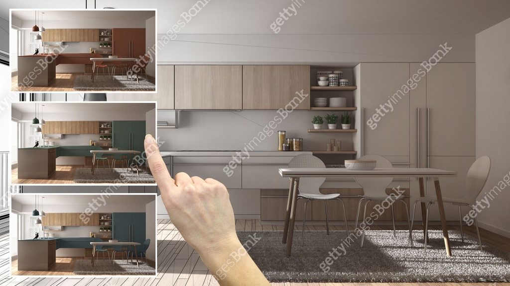 Architect designer concept, hand showing kitchen colors different ...