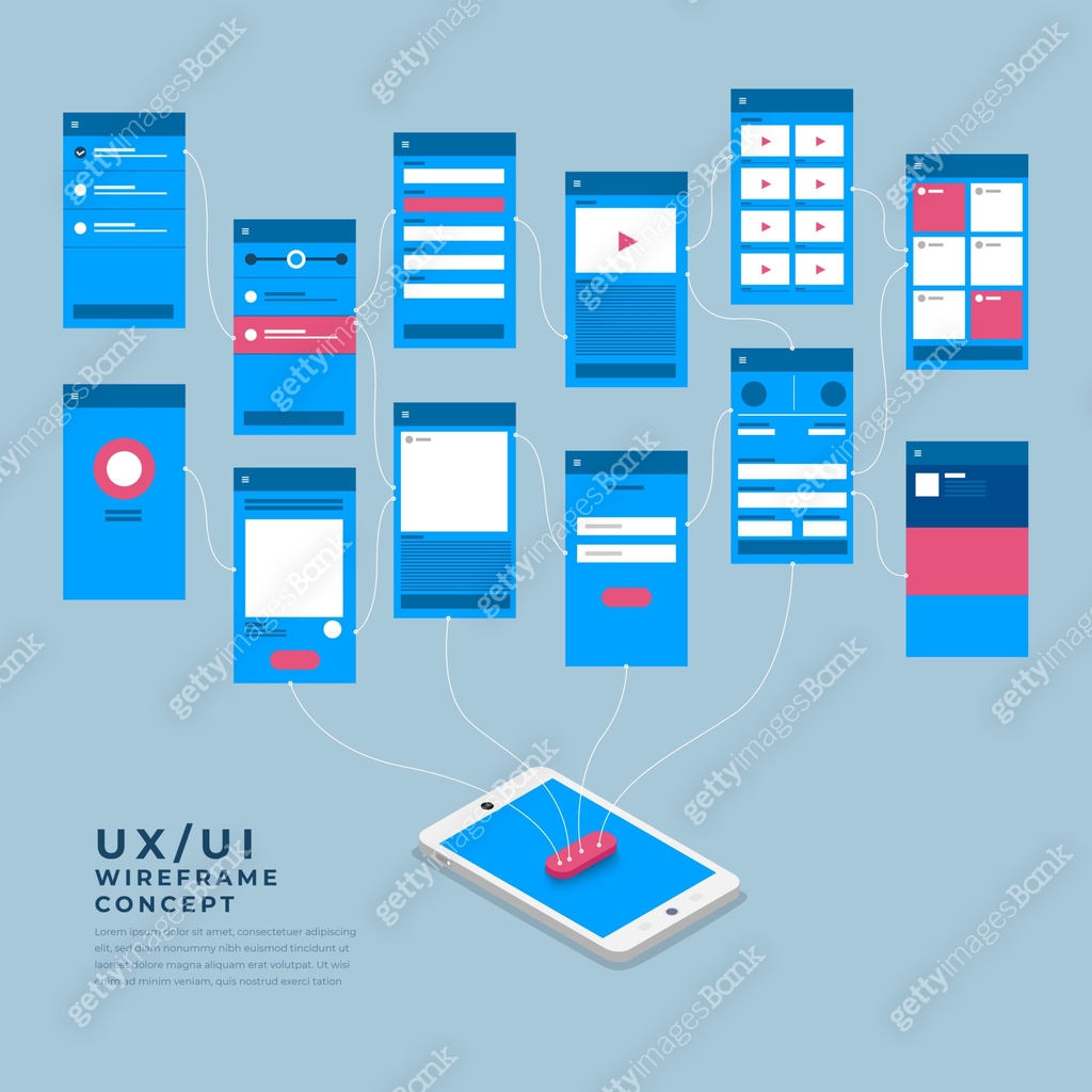 UX UI Flowchart. Mock-ups mobile application concept isometric flat ...
