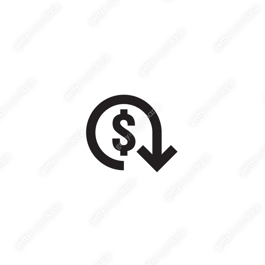 dollar decrease icon. Money symbol with arrow stretching rising drop ...