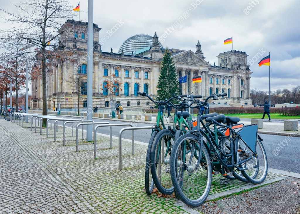 German Rinding Bycicles Bicycles parked near Reichstag building and German Bundestag in Berlin ...