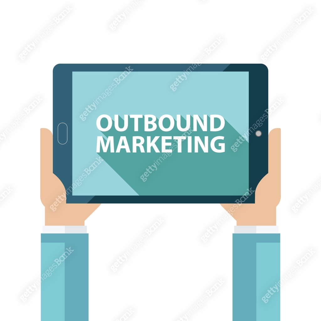 Outbound Marketing business concept with long shadow and hands holding ...