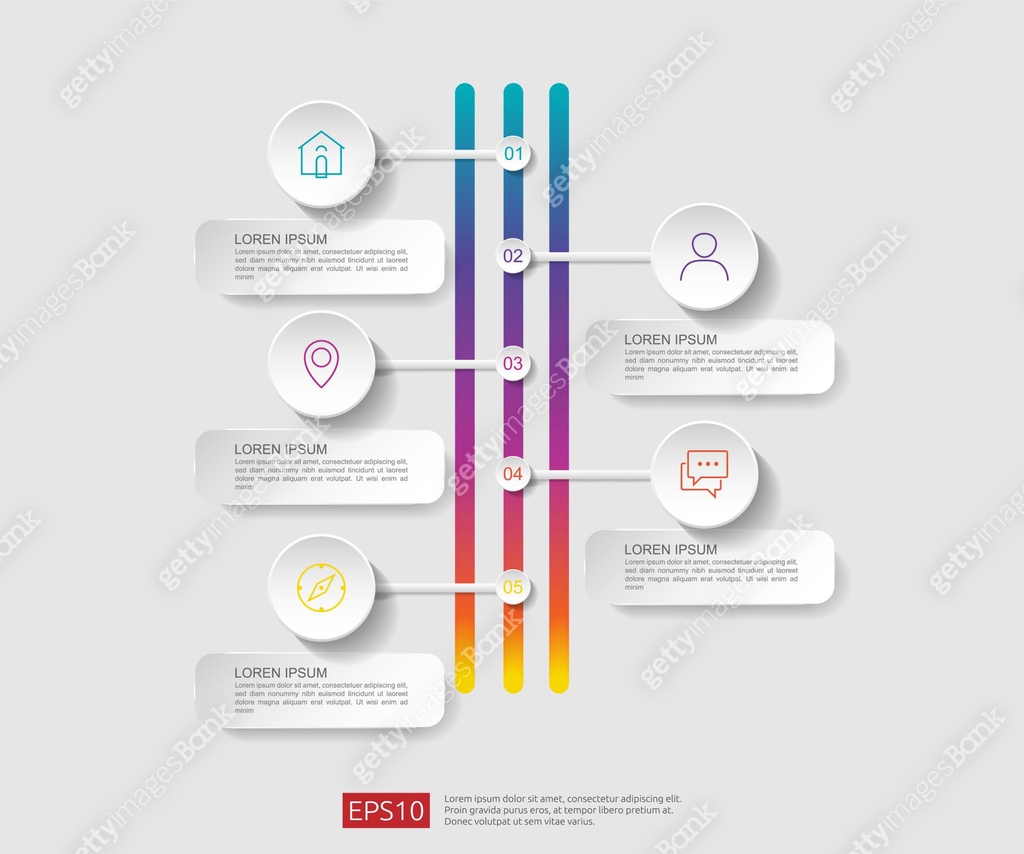 5 steps infographic. timeline design template with 3D paper label ...