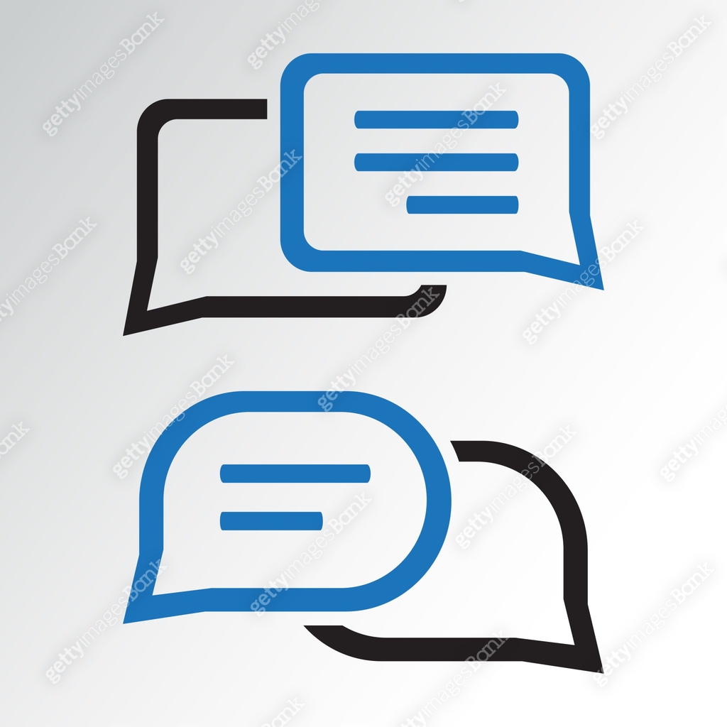 Dialog Default Blue Color Chat icon. Set dialog clouds. Outline design. Black and blue colors ...