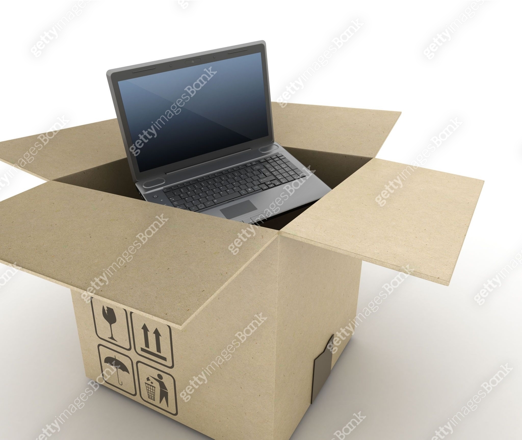 Open CardBoard Box with Computer Laptop - 3D Rendering 이미지 (1018928992 ...