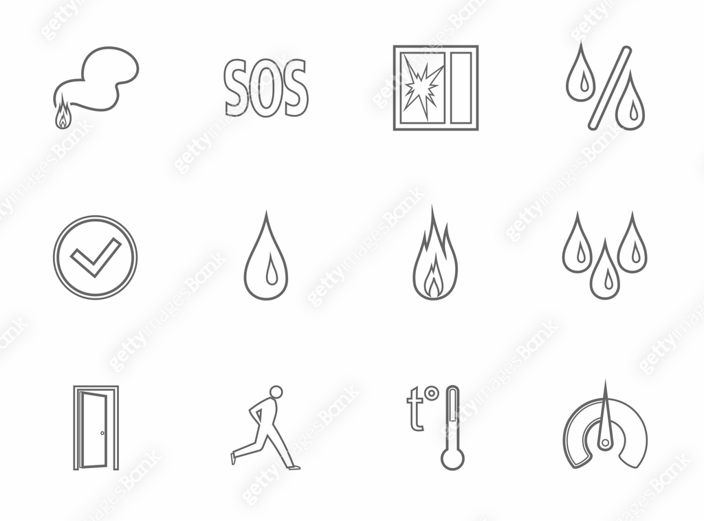 Alarm, fire detectors, humidity, motion, temperature, icons, gray ...