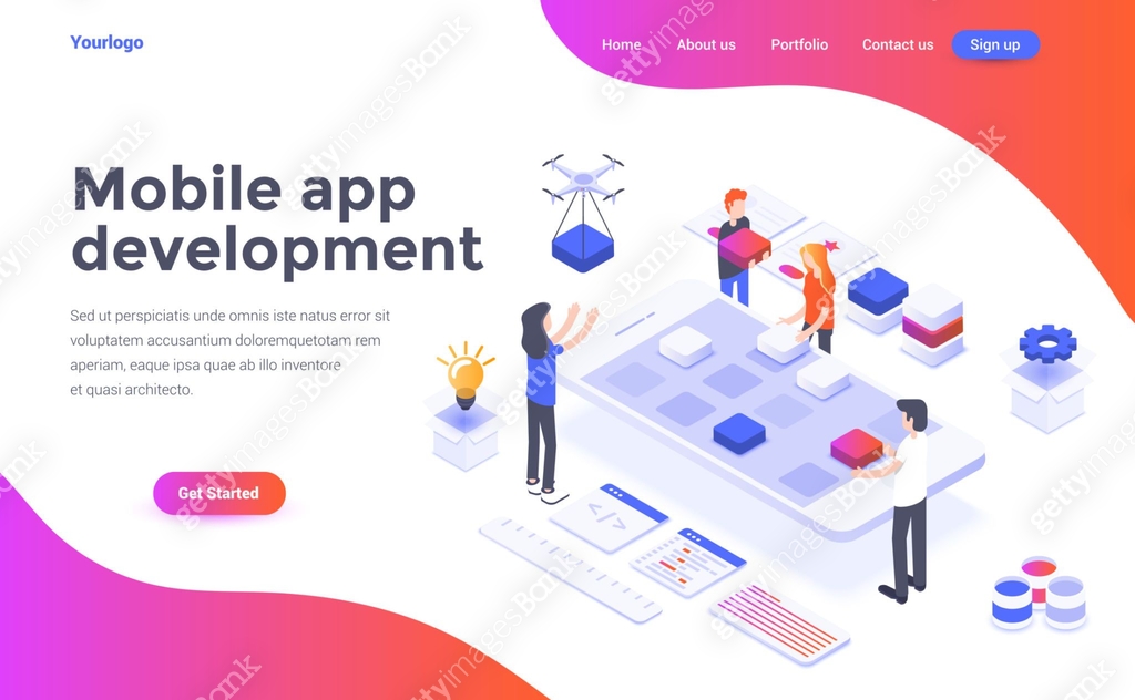 Modern flat design isometric concept of Mobile app development μ΄λ―Έμ§ ...