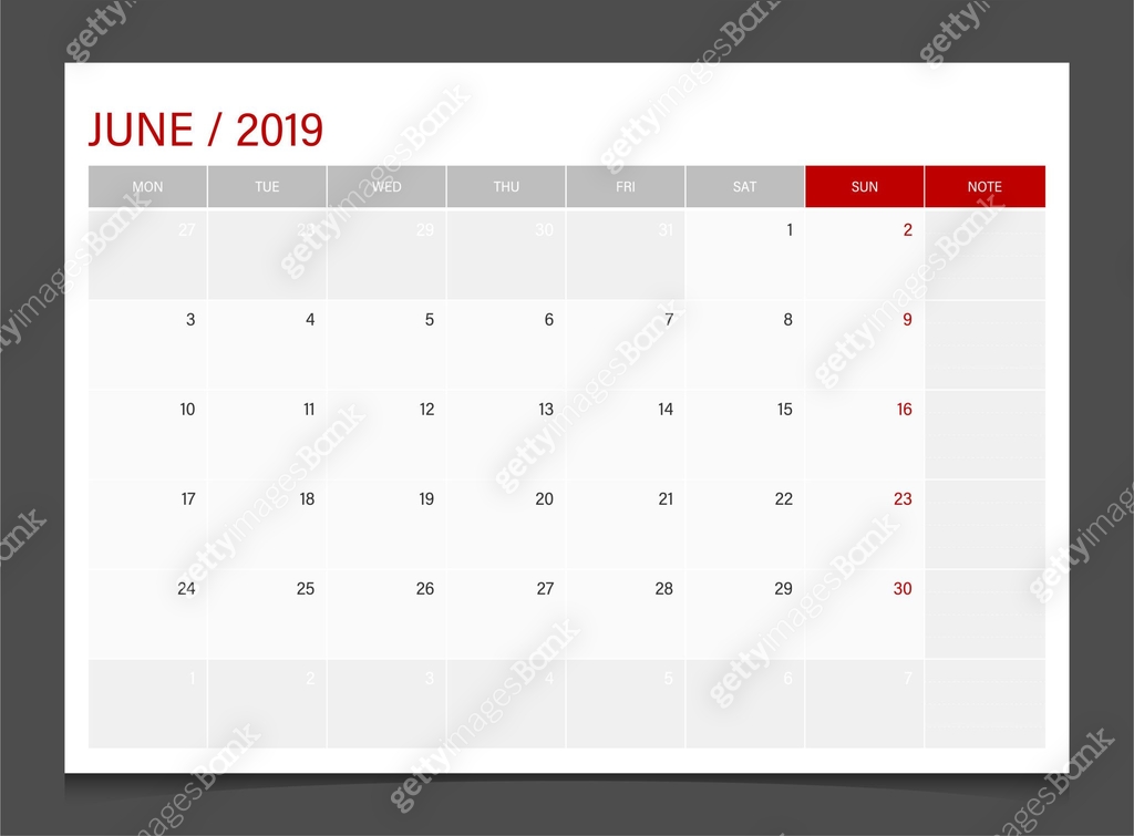 2019 calendar planner June week start Monday corporate design template ...