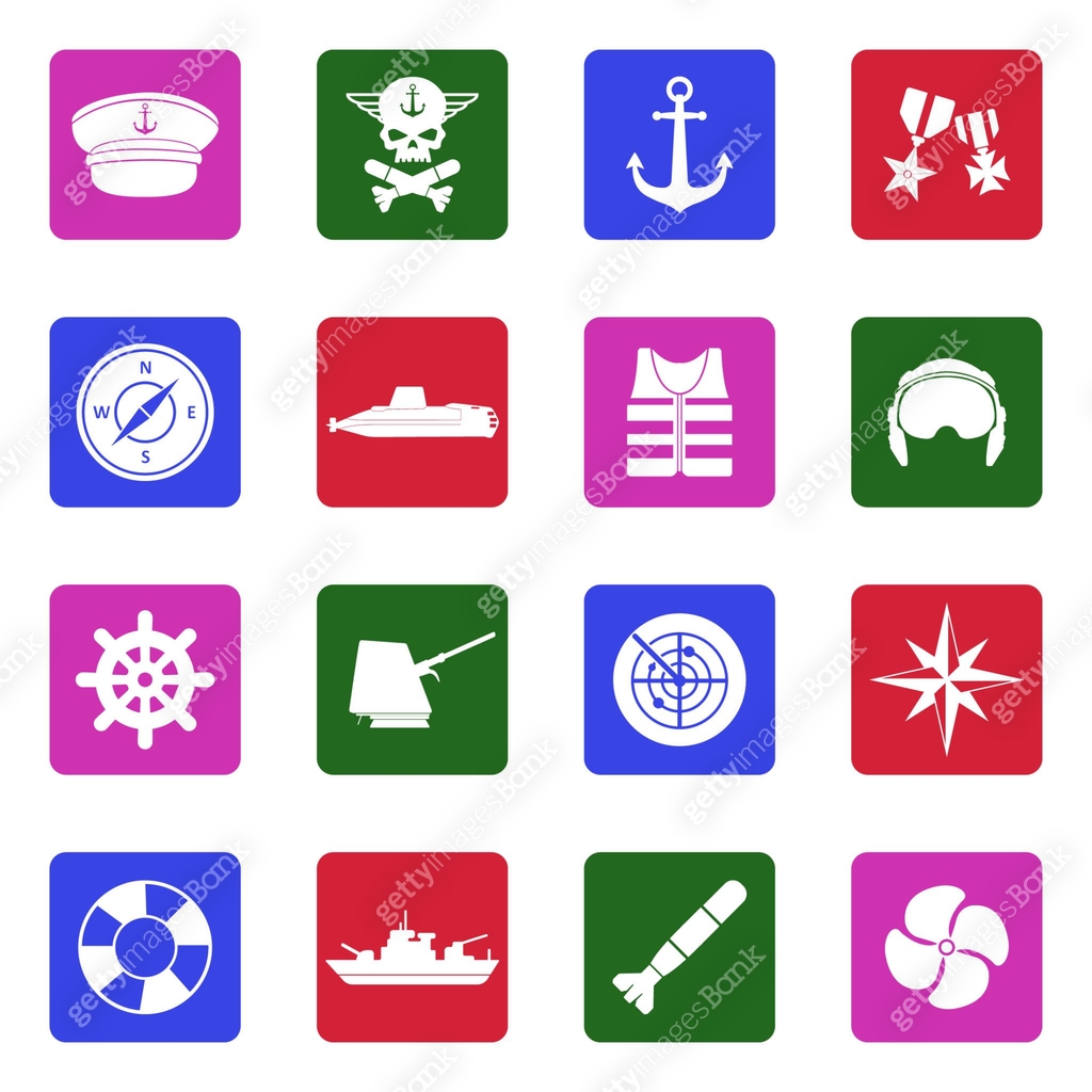 Navy Icons. White Flat Design In Square. Vector Illustration. 이미지 ...